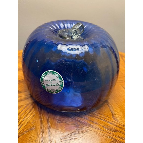 Glass Pumpkin Transparent Cobalt Blue - Hand Blown Glass - Picture 1 of 8
